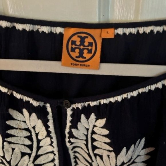 Tory Burch Navy and White Embroidered Kinsley Top L EUC - Picture 4 of 4
